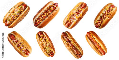 set of hotdogs isolated on transparent background 