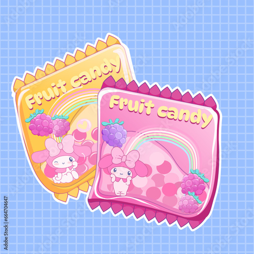 Kawaii sweet animal cute candy animal on blue background for t shirt . Inspirational quote card, invitation, banner, lettering, poster. Cartoon character happy  tee preschool bubble 
