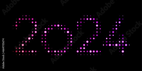 New Year 2024 gradient glitter halftone pattern on dark background made of shimmering lights.