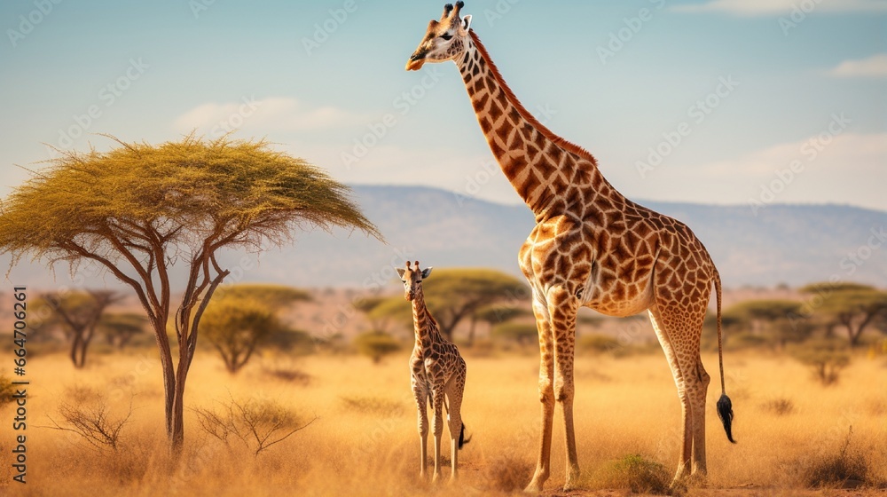 Obraz premium giraffe in the autumn field generated by AI tool 