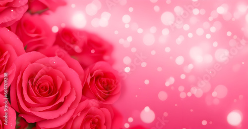 Pink roses on a pink background. Pink backdrop with flowers.