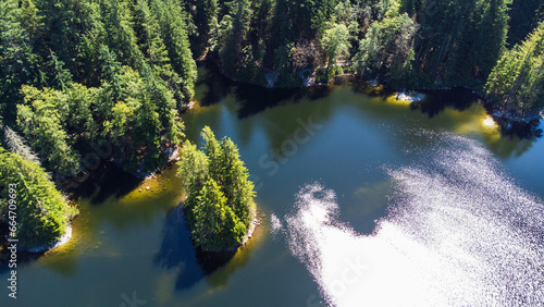 Lake in the forest. A small island covered in trees. Taken at Rice Lake