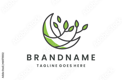 Vector leaf moon logo template. Minimal icon label for different branding and identity. 
