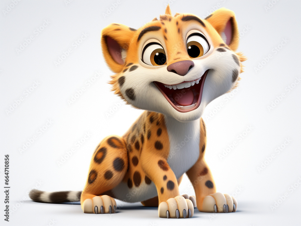 A 3D Cartoon Cheetah Laughing and Happy on a Solid Background A 3D Cartoon Cheetah Laughing and Happy on a Solid Background