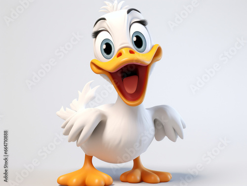 A 3D Cartoon Duck Laughing and Happy on a Solid Background