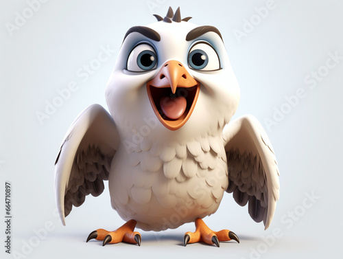 A 3D Cartoon Falcon Laughing and Happy on a Solid Background