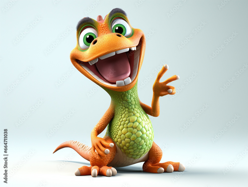 Fototapeta premium A 3D Cartoon Lizard Laughing and Happy on a Solid Background