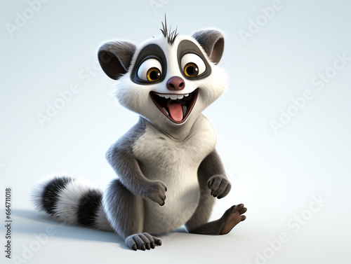 A 3D Cartoon Lemur Laughing and Happy on a Solid Background