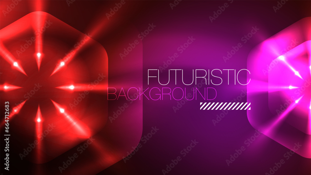 Glowing neon hexagons in dark space. Digital technology cyberspace hi-tech techno abstract background template Glowing neon hexagons in dark space. Digital technology cyberspace hi-tech techno abstract background template