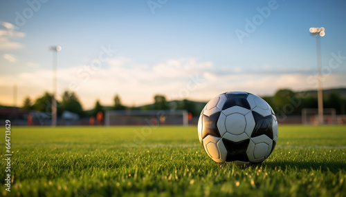 Photo of a ball in the middle of a soccer field