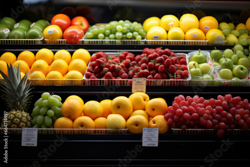 Varieties of fruits on shelves © Nana