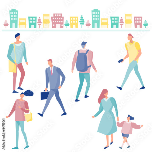 街を歩く人々のイラストセット