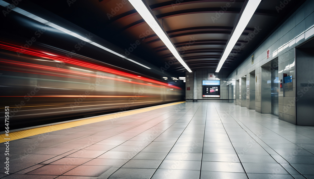 a quiet subway station, empty without passengers a quiet subway station, empty without passengers