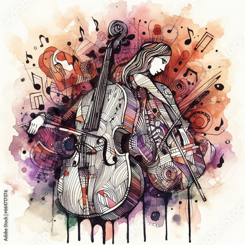 cellist musician playing cello over white background graphic illustration