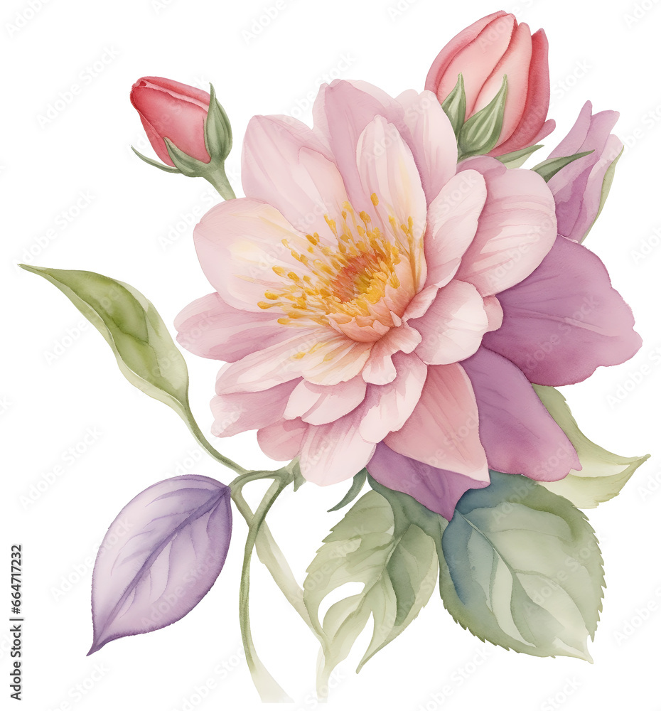Watercolor vintage flower clip art isolated