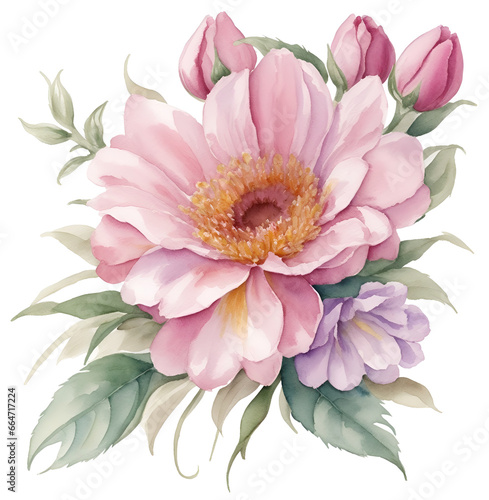 Watercolor vintage flower clip art isolated