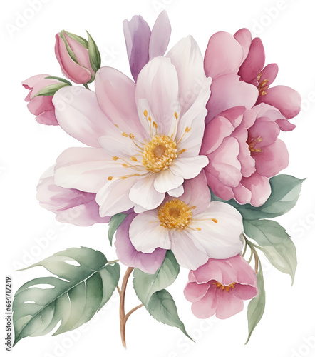 Watercolor vintage flower clip art isolated