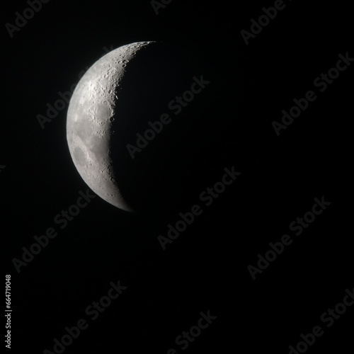The Waxing Crescent Moon seen with a telescope.