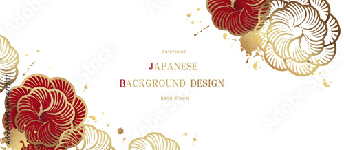 金箔, ゴールド, 和, 和風, 花, 背景, フレーム, ベクター, 年賀状, 正月, 豪華, 高級感, イラスト