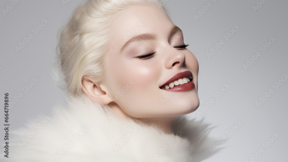 Beautiful blonde woman on a gray colored background Beautiful blonde woman on a gray colored background