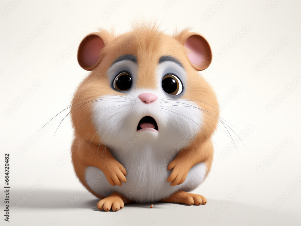 A 3D Cartoon Hamster Sad and Surprised on a Solid Background A 3D Cartoon Hamster Sad and Surprised on a Solid Background