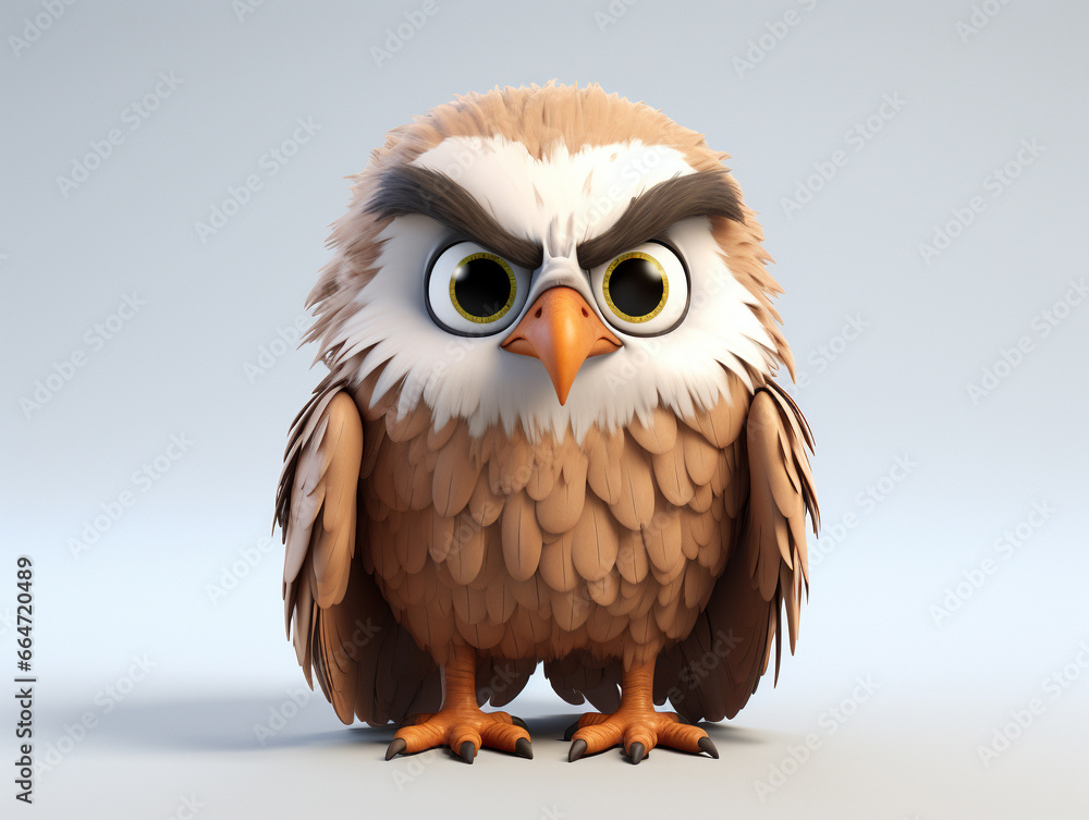Fototapeta premium A 3D Cartoon Hawk Sad and Surprised on a Solid Background