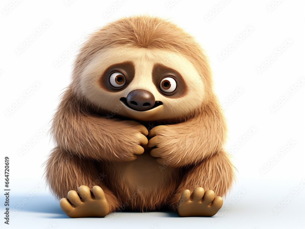 Obraz premium A 3D Cartoon Sloth Sad and Surprised on a Solid Background