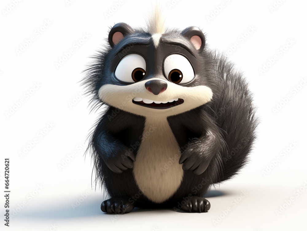 A 3D Cartoon Skunk Sad and Surprised on a Solid Background A 3D Cartoon Skunk Sad and Surprised on a Solid Background