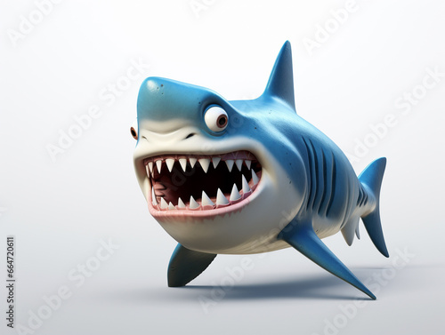 A 3D Cartoon Shark Sad and Surprised on a Solid Background