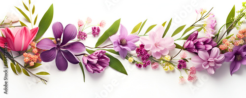 lilac spring and summer flowers on white background with copy space 