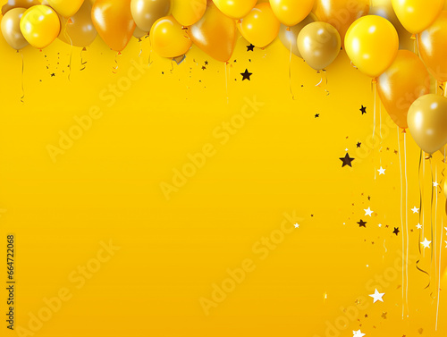 Birthday decoration with balloon on yellow background photo