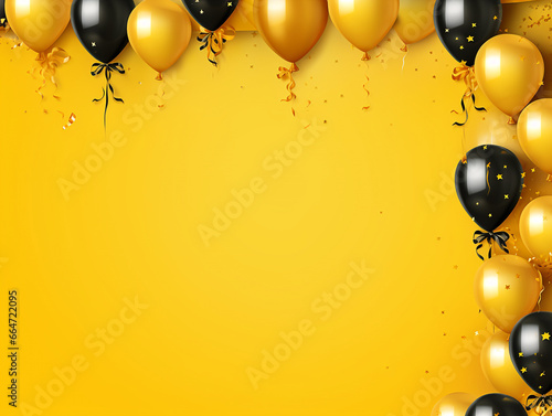 Birthday decoration with balloon on yellow background
