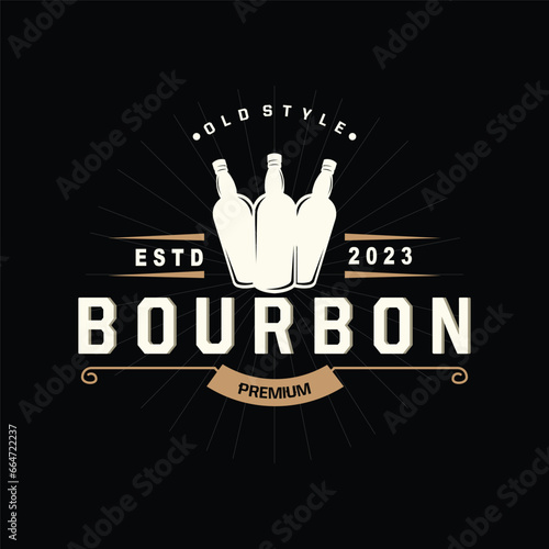 Whiskey Logo, Drink Label Design With Old Retro Vintage Ornament Illustration Premium Template