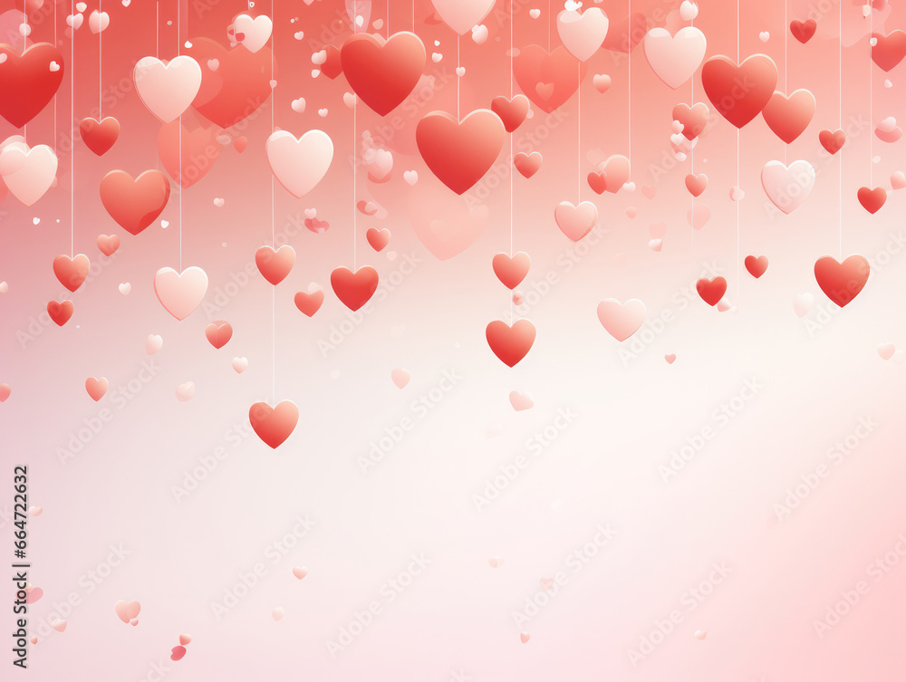 Valentines Day background with pink, red and white heart-shaped balloons of varying sizes