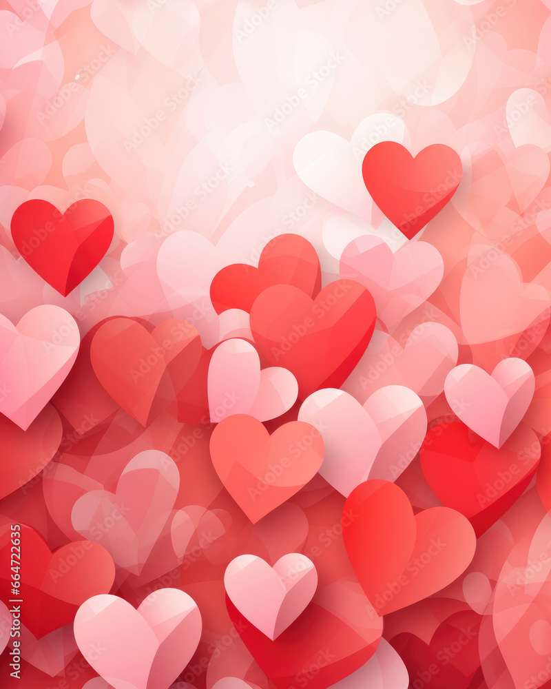 Valentines Day background with pink, red and white hearts of varying sizes