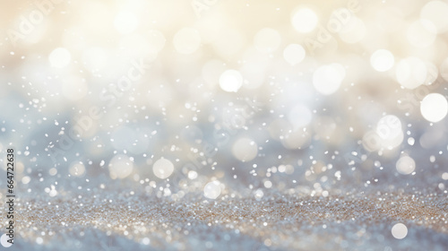 Abstract glittery gold and silver sparkling celebratory background with light bokeh. Perfect backdrop for product shots photo