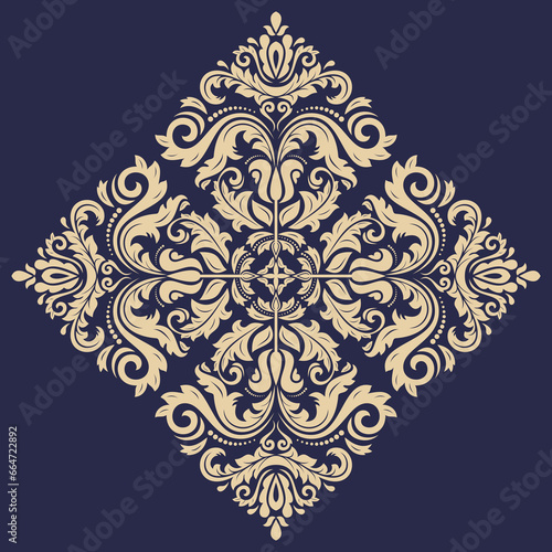 Elegant vintage ornament in classic style. Abstract traditional pattern with oriental elements. Classic vintage pattern with golden square