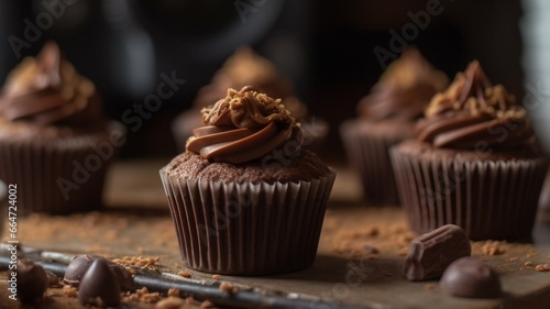 Indulgent homemade chocolate muffin, a sweet gourmet dessert ready to eat generated by AI