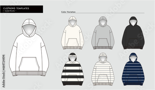 スウェットフーディ　パーカー　絵型イラスト　テンプレート　おしゃれ　カラーバリエーション　Clothing illustration Template fashionable color variation