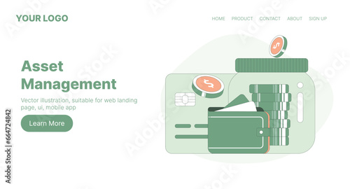 Asset Management. Web Landing Page Design. Flat Cartoon Vector Illustration.