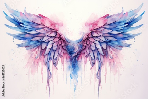 Beautiful magic watercolor blue pink wings. © Sajeda