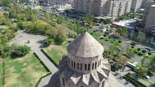 Drone footage of the Holy Trinity Church in the Malatia-Sebastia District of Yerevan, Armenia photo