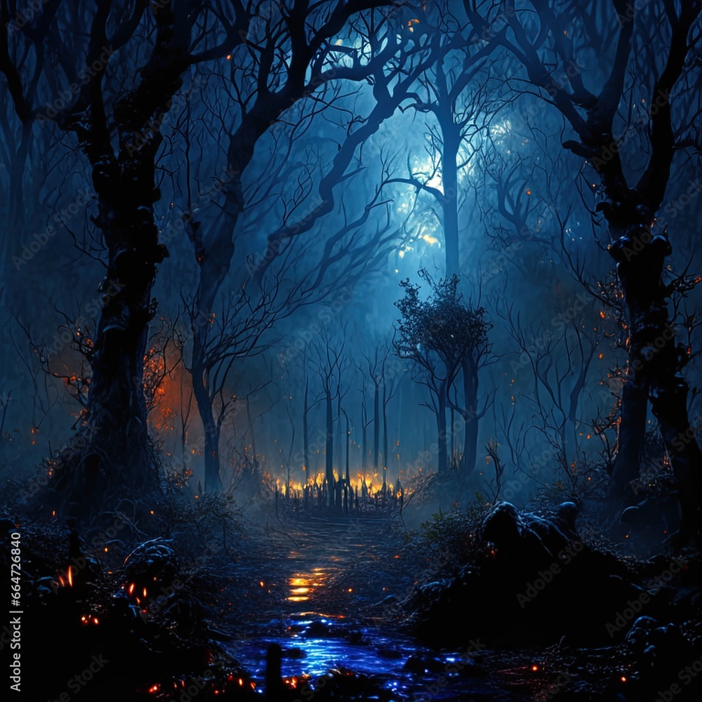 Fototapeta premium Photo of a circular greenhouse Under the willow tree, there are many long leaves and many fireflies. Live in a world of magic, eerie, mysterious, ethereal, scary, scary. AI-generated