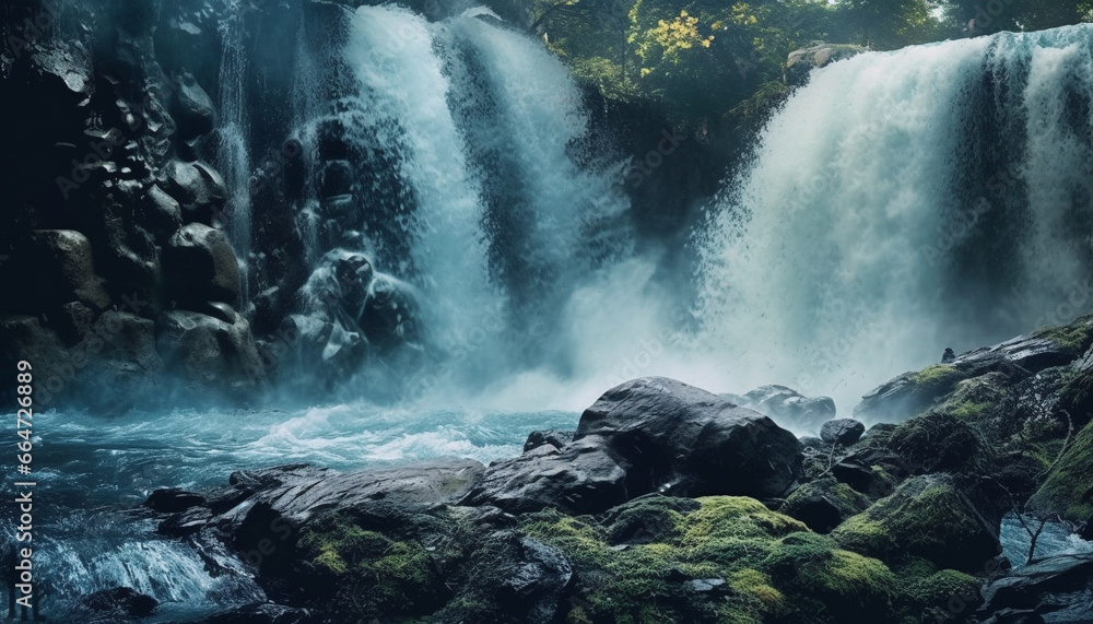 Tranquil scene of flowing water in a lush green forest generated by AI Tranquil scene of flowing water in a lush green forest generated by AI
