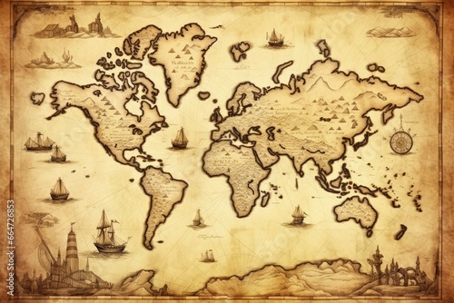 Great detailed illustration of the world map in vintage style.