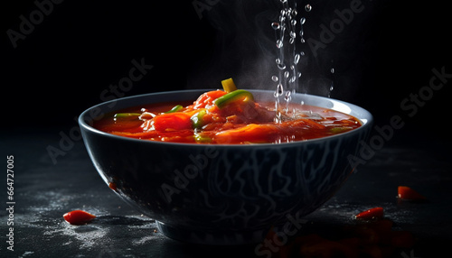 Freshness and heat combine in this gourmet vegetarian tomato soup generated by AI