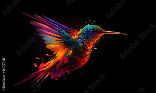 hummingbird logo with multiple colors flying through the air.. © Sajeda