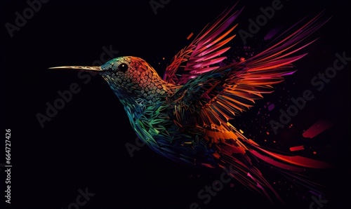 hummingbird logo with multiple colors flying through the air.. © Sajeda