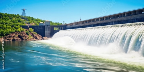 Hydroelectric dam generating green energy from flowing water.