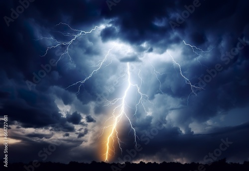 Lightning strikes on a cloudy dramatic stormy sky. © Sajeda